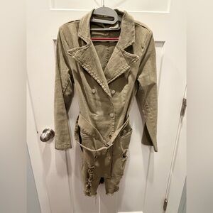 Good Time USA Olive Distressed Utility Jacket Belted Long Medium